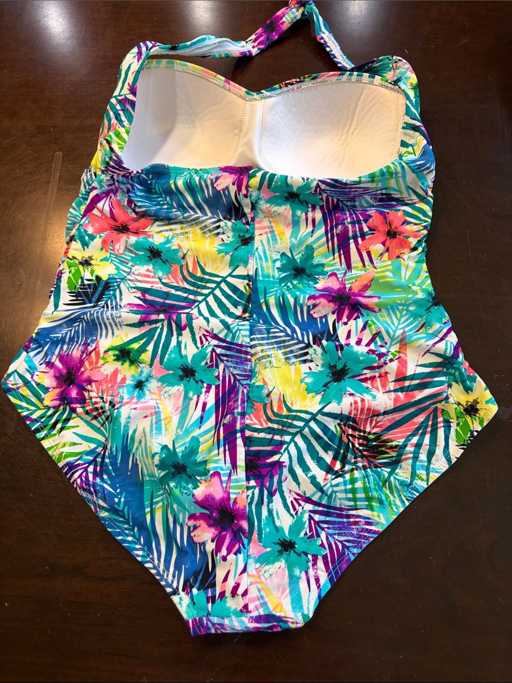 Catalina Tropical Floral Halter One-Piece Swimsuit - Teal, Pink, Yellow - Picture 3 of 7